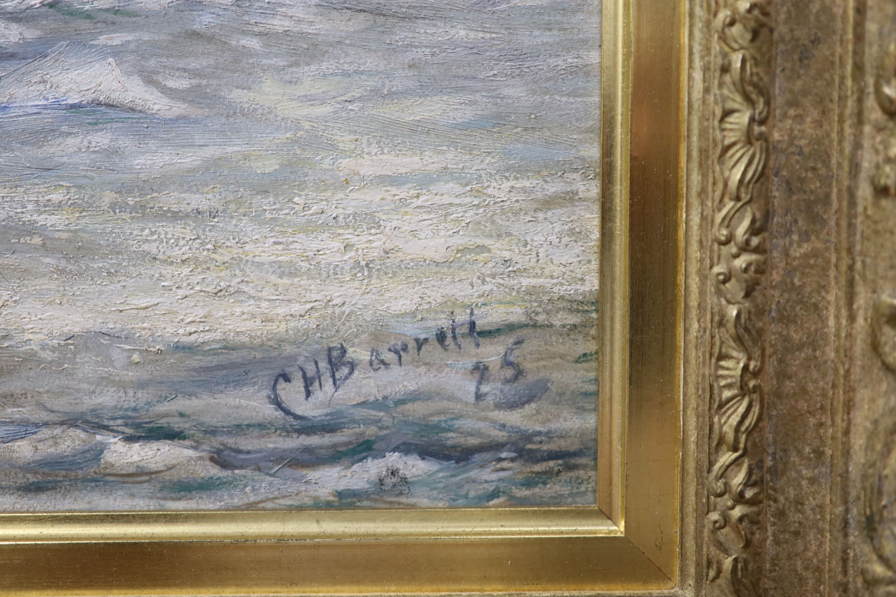 C.H.Barrett, oil on board, Shipping on the Thames, signed, 44 x 60cm.